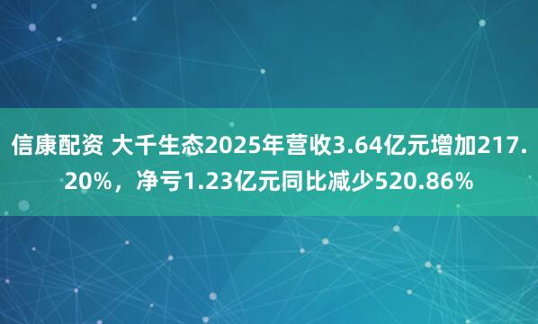 信康配资 大千生态2025年营收3.64亿元增加217.20%，净亏1.23亿元同比减少520.86%