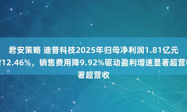 君安策略 迪普科技2025年归母净利润1.81亿元增12.46%，销售费用降9.92%驱动盈利增速显著超营收